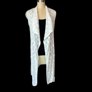 Eight Eight Eight Long White Open Weave Sleeveless Duster Vest - LNC